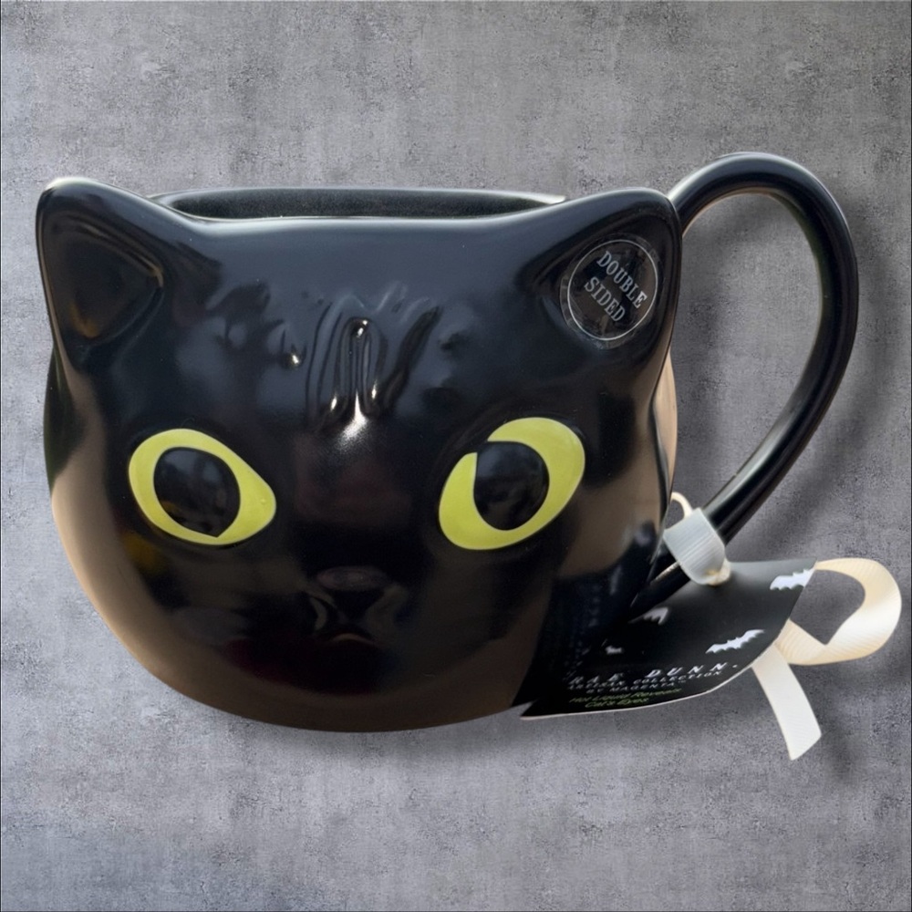 NWT Rae Dunn “Black Cat Vibes”Oversized Halloween Mug With Color Changing Eyes